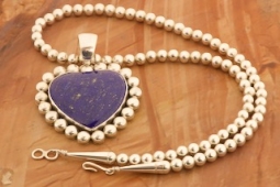 Artie Yellowhorse Genuine Blue Lapis Sterling Silver Heart Pendant and Necklace Set